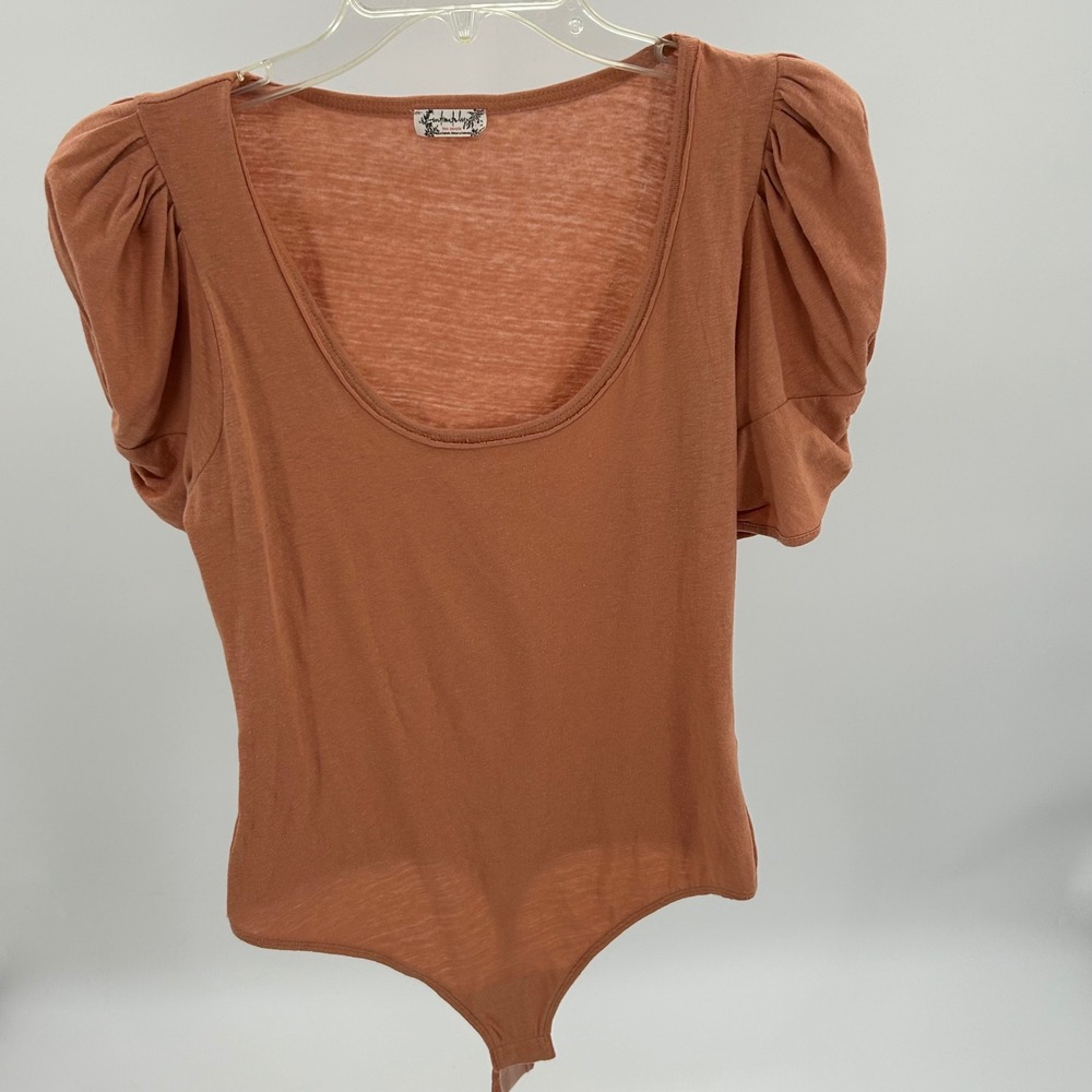 Intimately Free People Puff Sleeve Bodice Rust Terracotta Cotton Scoop Neck S
